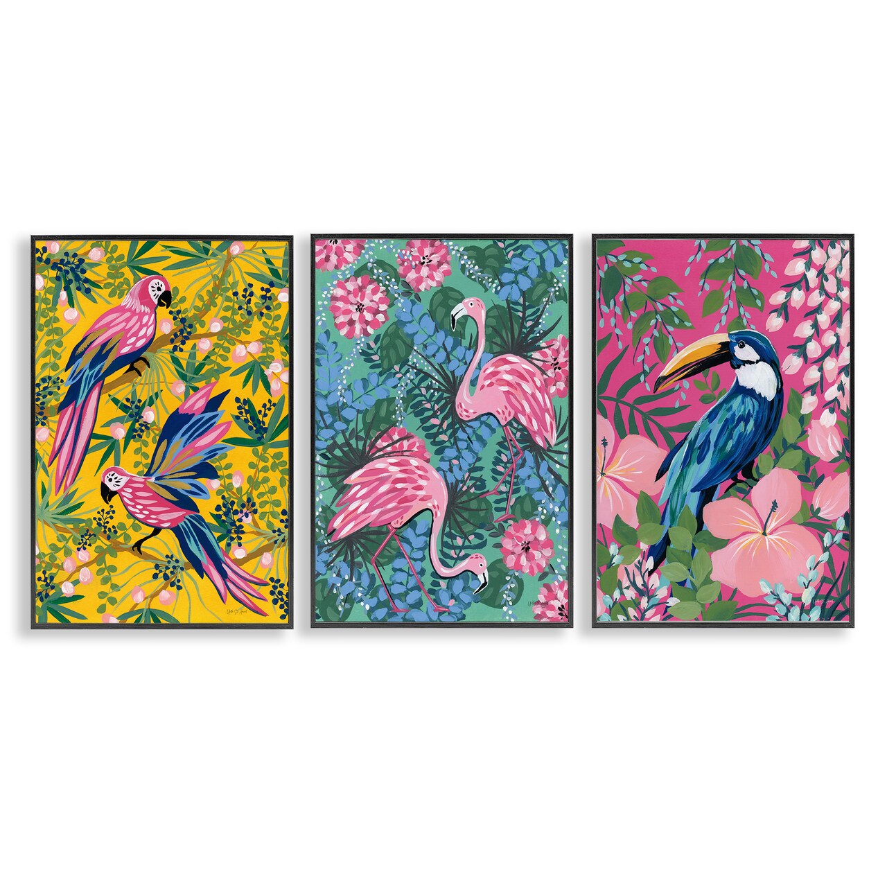 Stupell Industries Tropical Birds & Botanicals 3pc Framed Giclee Wall Art Set Design by Yvette St. Amant